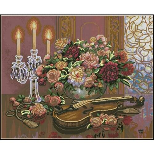 Violin and flower Patterns Counted Cross Stitch 11CT 14CT DIY Chinese Cross Stitch Kits Embroidery Needlework Sets home decor