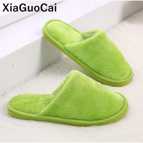Autumn Winter Warm Home Slippers Women Bedroom Indoor Floor Slippers Mute Soft Lightweight EVA Plush House Couple Shoes Furry