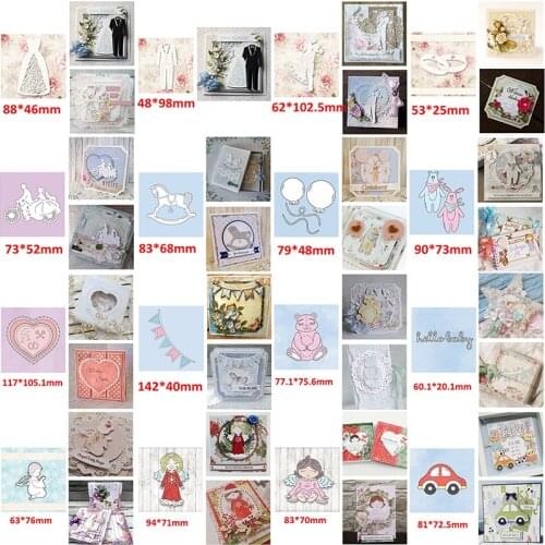 Cutting Dies Groom and Bride Angel Baby Wedding Suit Rings Colored Flag Balloon Love Heart Bear Rocking Horse Car DIY Craft 2020