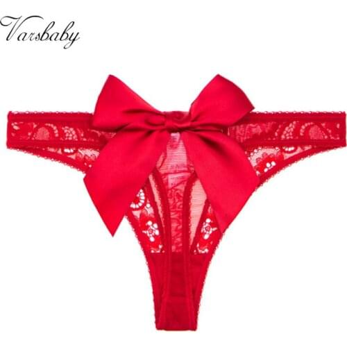 Varsbaby Sexy Hollow-Out big bow Lace Thongs Breathable Underwear woman Panties
