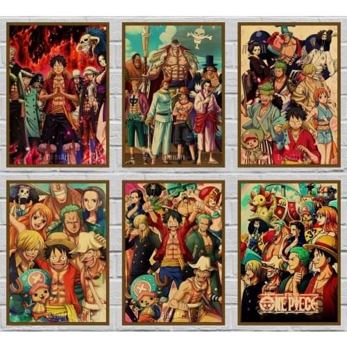 Vintage Classic Straw Hat Pirate ONE PIECE Posters Kraft Paper Anime Poster and Prints for Decor Bedroom Bar Wall Art 42X30cm