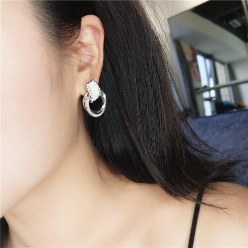 High-end temperament opal multi-layer geometric ring ear jewelry simple personality Korean wild rhinestone pendant earrings