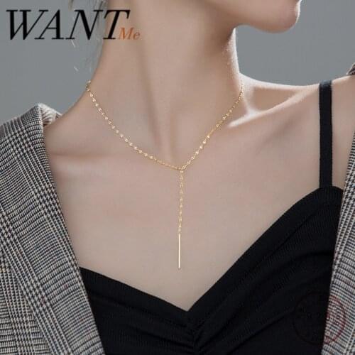 WANTME Genuine 925 Sterling Silver Minimalist V-shaped Long Chain Charm Necklace for Fashion Women Elegant Party Wedding Jewelry