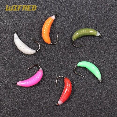 Wifreo 3PCS 10# caddis larvae Imitation Nymphs Scud Bug Worm Flies Trout Fishing Fly Lure Artificial Insect Bait Pink Red Olive