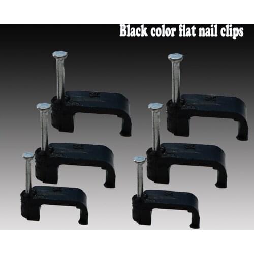 500pcs/pack blackPE Plastic 4/6/8/10/12/12/14mm flat Cable Clip C Shaped High Carbon Steel Nails Cable clips Wire Wall holder