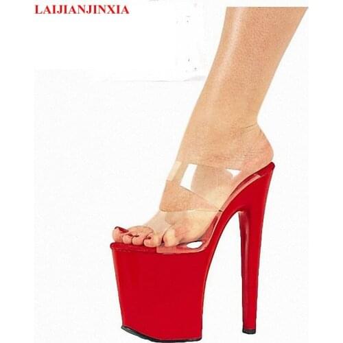 LAIJIANJINXIA New High-Heeled Sexy Cutout Slippers 23CM Heel High Platform Sandal Slip On Sexy Stripper Shoes Open Toe Slippers