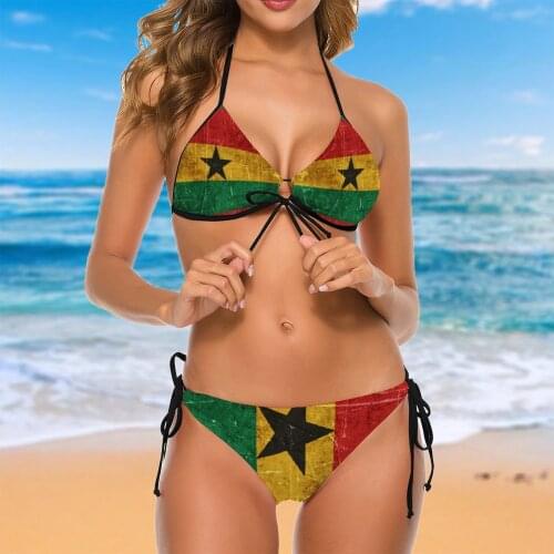 Women 2021 Exotic Bikinis Vintage Aged And Scratched Ghana Flag Women Swimsuit Low Waist 2 Piece Woman Set Women Bathing Suit S