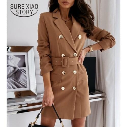 Fashion New Women Work Blazer Jacket Casual Double-breasted Sashes Suit Jacket Female Slim Female Blazer Outwear with Belt 12840