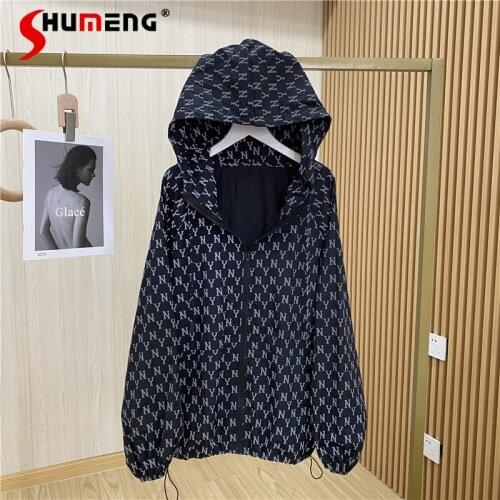 INS Korean Fashion Letter Printing Hooded Sun-Proof Tops Clothes for Women 2021 Spring and Summer New Drawstring Loose Jacket