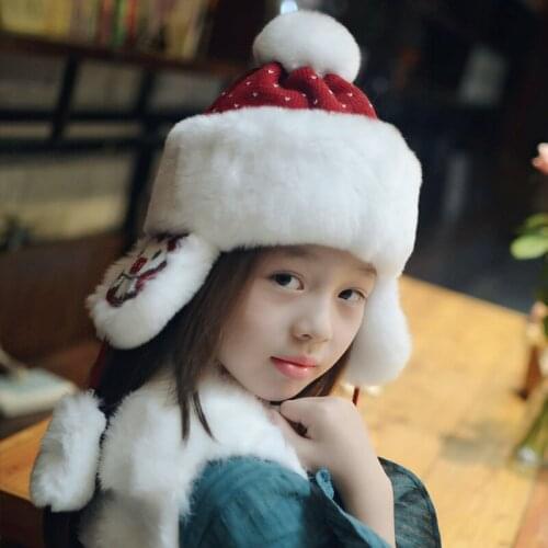 Winter childrens rabbit wool knitting wool fur Caps male and female thickened warm protective ear princess Hat Bomber Hats
