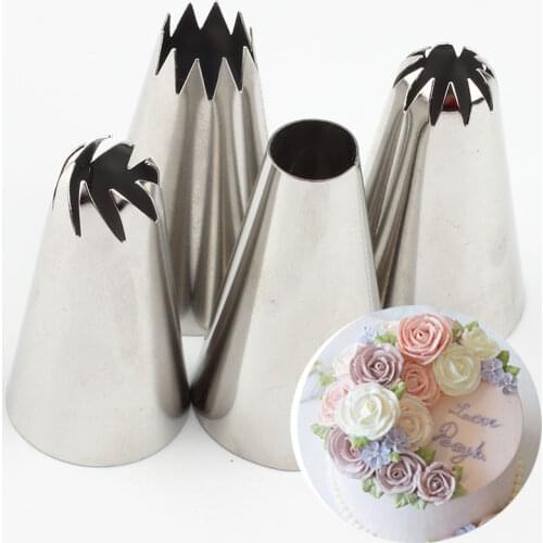 4Pcs Big Sizes Russian Rose Icing Piping Nozzles Russian Cakes Cream Decoration Set Stainless Steel Nozzles Cupcake