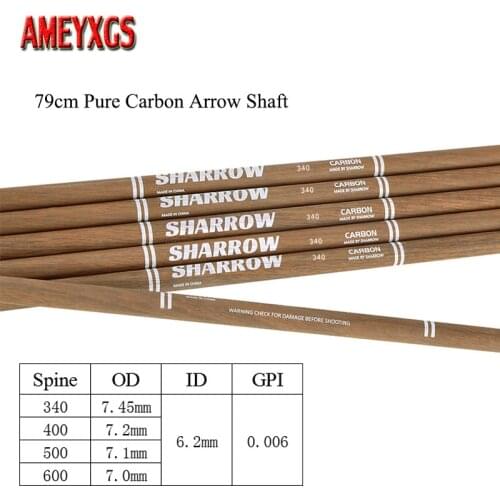 6/12pcs Archery 31inch Pure Carbon Arrow Shaft Spine 340/400/500/600 for Bow and Arrow Sling Shot Hunting Shooting Accessories