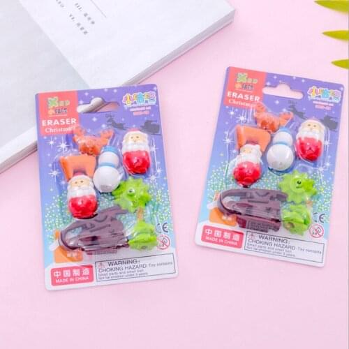 8packs Christmas snowman Eraser Set Santa Claus Rubber Suit Lovely eraser school supplies kids gifts for Party