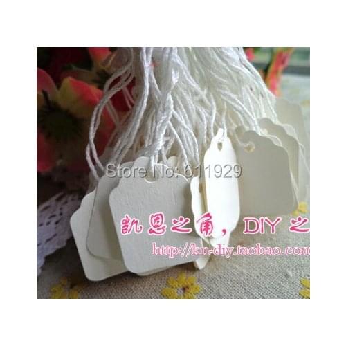 Free shipping mini cute blank white shape cutting paper hang tags with cords 2x2.8cm/DIY gift baking price tag 500 pcs a lot