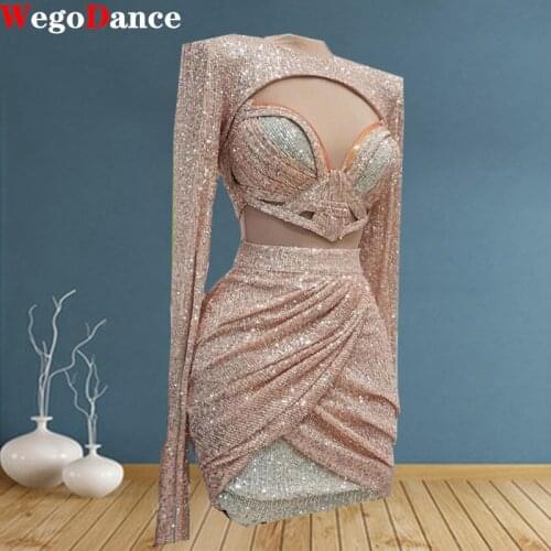 Sparkly Sequin Short Prom Party Dresses Elegant Long Sleeves Evening Gown Custom Made Fashion