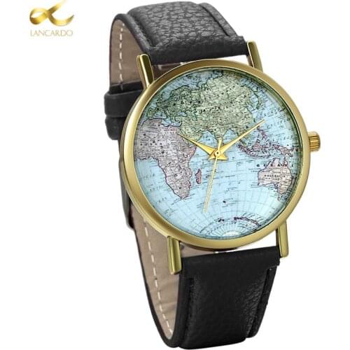 2021 Lancardo Top Brand Luxury Leather World Map Watches Women Watch Cheap Ladies Wristwatches Quartz Watch Montre Relogio