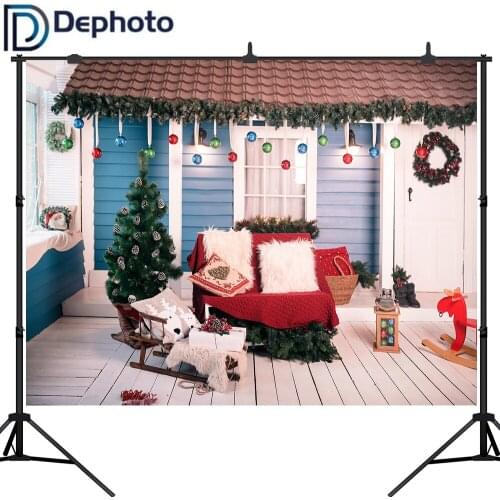 Dephoto Christmas House Backgrounds For Photo Studio Wood Floor Tree Winter Photography Backdrop Photocall Photo Shoot Custom