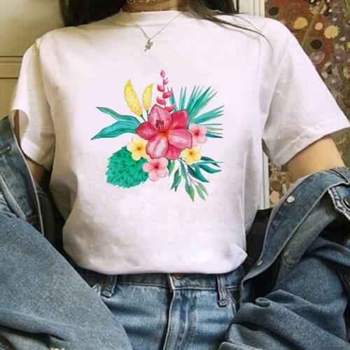 Flower print t shirt Casual Funny t shirt Gift Lady Yong Girl Top Tee Harajuku T Shirt Korean Tops Kawaii Streetwear
