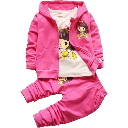 Spring Autumn Baby Girls Clothing Sets Children Tracksuit Outfit Girl Cartoon Hooded Jacket +Shirt + Pants 3Pcs Kids Clothes Set