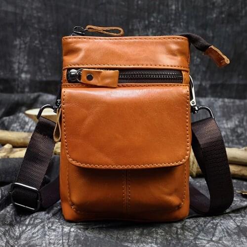 Leather Phone Pounch with Key China Buckle 2021 New Fashion Waist Bag for Men Male Mini Shoulder Bag Genuine