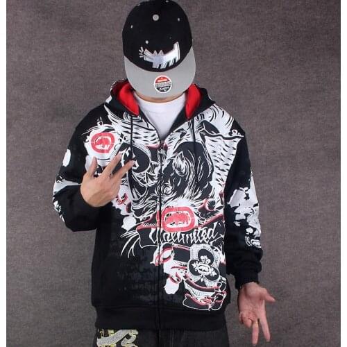 Winter Autumn Hip-hop Jackets Streetwear Trend Individual Graffiti Print Street Dance Hoodie For Men and Women Loose Fleece