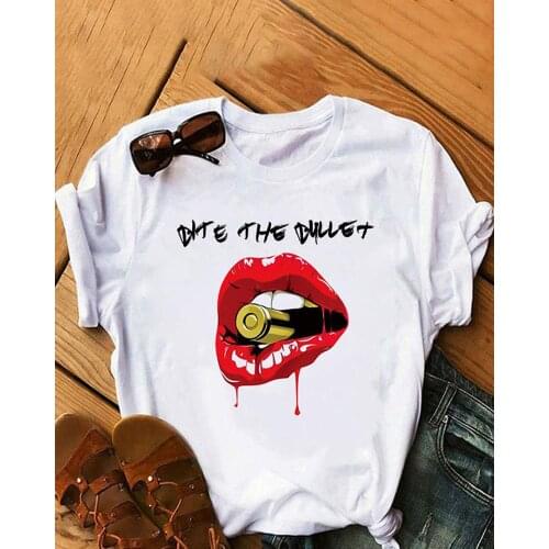 Summer Shirt Lips Graphic T Shirt Women Tops Base O-neck Tees Lip Funny Girls Tshirt