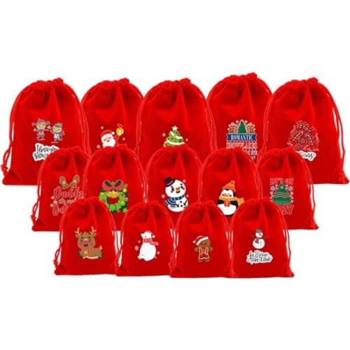 50pcs/lot Red Style Drawstring Velvet Christmas Gift Bags Jewelry Sack 9x12cm 13x18cm Xmas Halloween Gift Display Packing Bags
