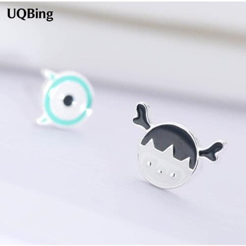 Fashion 925 Sterling Silver Asymmetry Cartoon Stud Earrings For Woman Jewelry Wholesale Free Shipping
