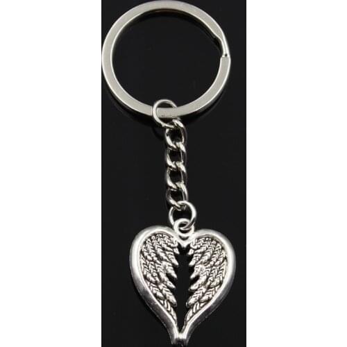 Fashion Keychain 30x24mm Angel Wings Heart Silver Color Pendants DIY Men Jewelry Car Key Chain Ring Holder Souvenir For Gift