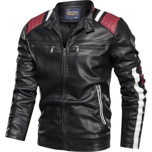 SAZ foreign trade color matching casual mens leather jacket casual trend stand-up collar spring and autumn leather