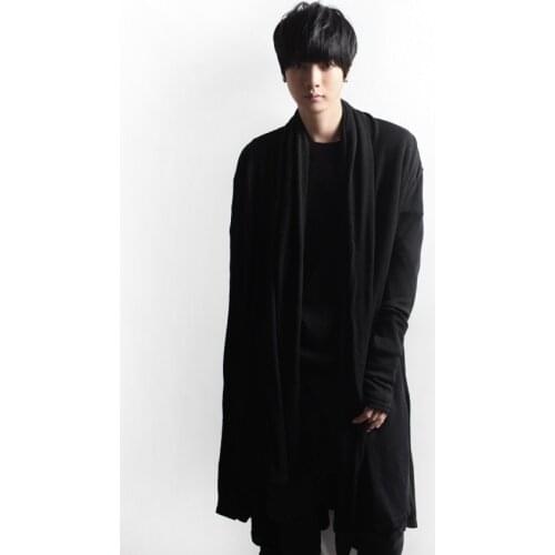 Mens windbreaker jacket casual walk show long cardigan irregular personality loose large size jacket