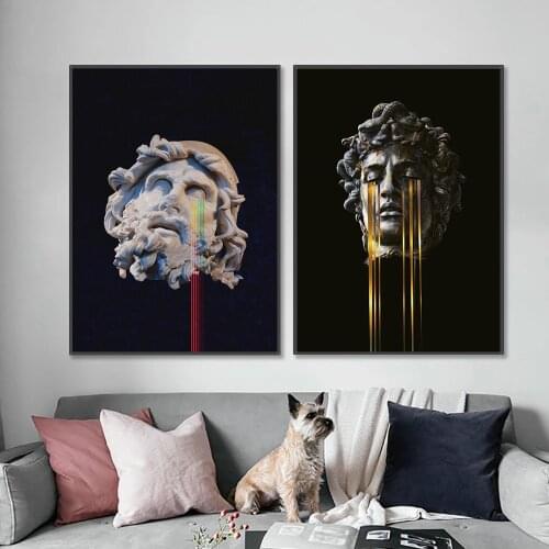 Tearful greek idol sculpture Poster Black White Abstract Canvas Painting Wall Art Pictures For Living Room Art Home Decor Mural