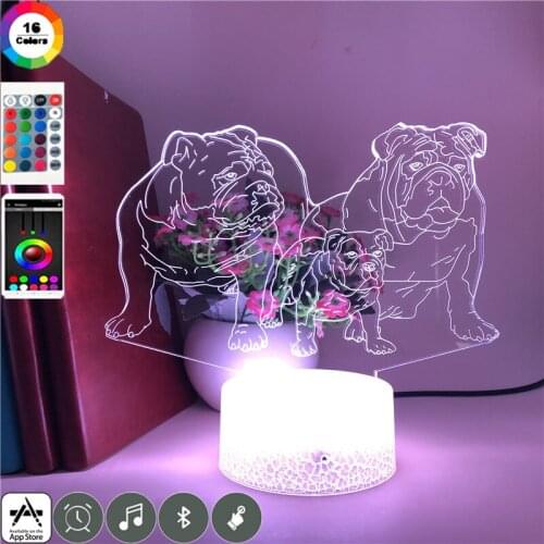 Bedside Night Light LED 3D Acrylic Lamp Dog with Touch Sensor Smart Phone 16 Color Control Home Party Decor Birthday Kids Gift