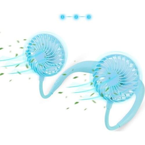Neck Band Fan White Portable Mini Double Wind Head Neckband Fan with USB Rechargeable Air Cooler for Traveling Outdoor Office