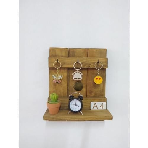Blue Trend Decorative Wooden Key Hanger and Dekorarif Wall Rack A4 Model