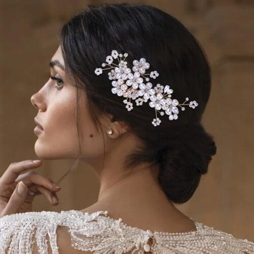 TOPQUEEN HP05-G Bridal Tiara Golden Pearl Bridal Hair Combs Wedding Hair Piece Vintage Bridal Hair Clip Hair Pins Wedding Tiara