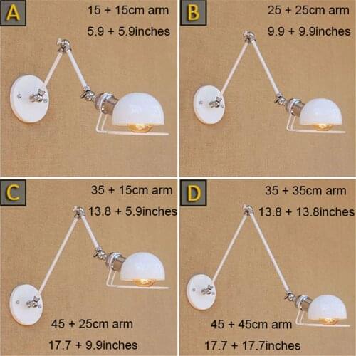 Vintage Loft Industrial Adjustable white wall Sconce Wall Lights for Bedroom Long Swing Arm Flexible Wall Lamp Lighting Fixture