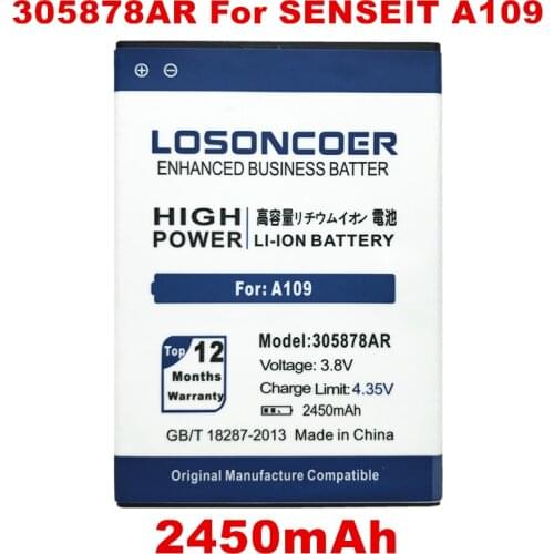 LOSONCOER 2450mAh 305878AR High Quality Battery For SENSEIT A109 phone Accumulator + Tracking Code