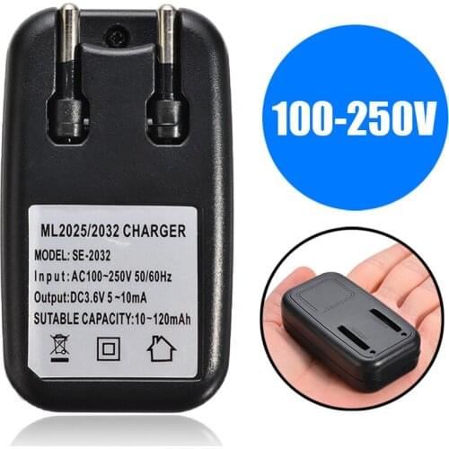 EU Plug Coin Cell Battery AC100-250V Button Batteries Travel Chargers Suitable For LIR2032 2025 Battery 72x41x21mm