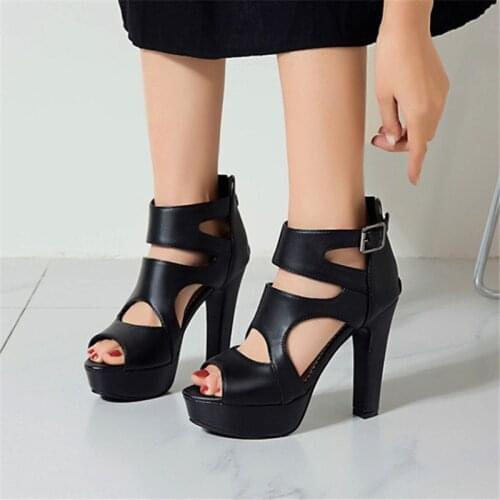 PXELENA 5 Colors Large Size 34-48 Women Gladiator Sandals Super High Heels Hollow Out Rome Party Nightclub Shoes Lady Black Red