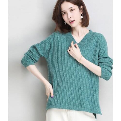 Fashion Korean Simple Pullover Women 100% Genuine Wool Sweaters Ladies 2020 Autumn Winter Womens Sweaters Pulls Femme Zjt780