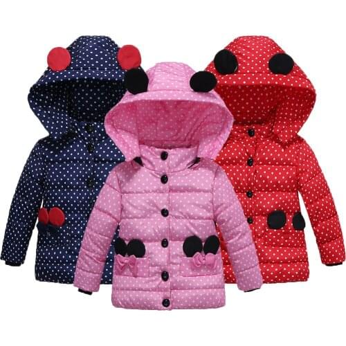 Winter Girls Jacket Dot Pattern Warm Hooded Coat For Kids Cute Children Sweatshirt Windbreaker Toddler Girls Birthday Present