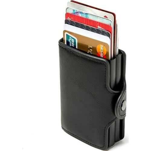 ZOVYVOL Double Boxes Card Holder RFID Blocking Anti-theft Smart Card Case PU Leather High Quality Metal Box Travel Money Bag