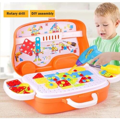 1 Set Kids Creative Mosaic Puzzle Toys Excellent ABS Plastics Prolonged Durable DIY Electric Drill Set Building Bricks