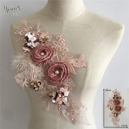 1pcs Sequins 3D Flower Embroidery Clothing Tulle Lace Neckline Applique ASB pearl Lace Collar Trim DIY Clothing Accessories