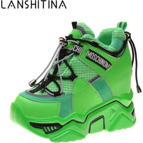 2020 Fashion Women High Platform Boots 11CM High Heel Women Thick Sole Sneakers Autumn Breathable Ankle Boots Chunky Boot Winter