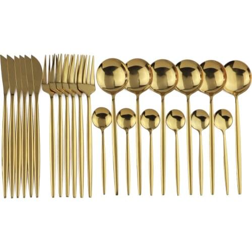 24Pcs/Set Multi Stainless Steel Gold Dinnerware Set Knife Fork Spoon Teaspoon Cutlery Set Kitchen Tableware Set Silverware Set