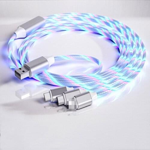 3 in 1 Colorful Glowing Cable USB Fast Charger For iPhone 6/6S 7 8 X XS Max 11 Pro Type C Android Cable