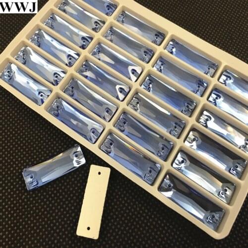 7x21mm 24pcs Cosmic Baguette Sew On Glass Crystal Stones Light Blue Color Rectangle Sewing Crystal Long Sewing Beads