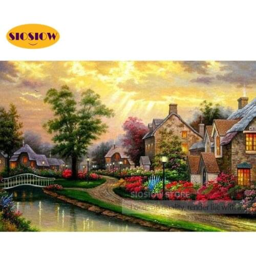 SIOSIOW Diamond Embroidery Full Set Diamond Mosaic Picture Of Rhinestones Diamond Painting Landscape Lake Beads Home Decor